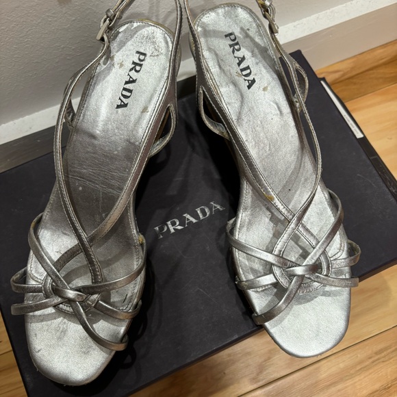 Prada silk wedge Perla sandal in deep silver color size 40.5 (fits 9.5 - 11) - Picture 3 of 7
